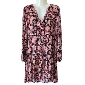 Ruffled Tiered Paisley Knox Rose Black & Pink Flowy Dress Size XL